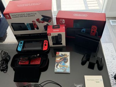 Nintendo Switch Console Bundle Neon Red/Blue Joy-Cons, Pokémon Sword, Travel Case & Charging Dock