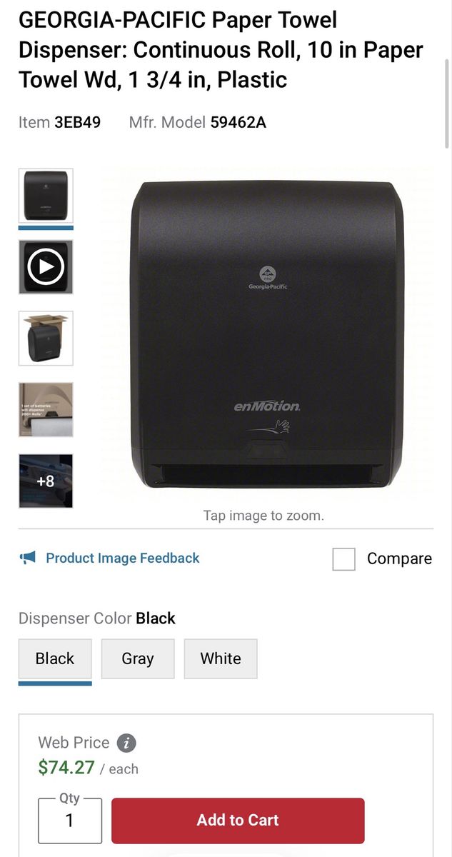 Georgia-Pacific enMotion Continuous Roll Paper Towel Dispenser - Black (59462A)