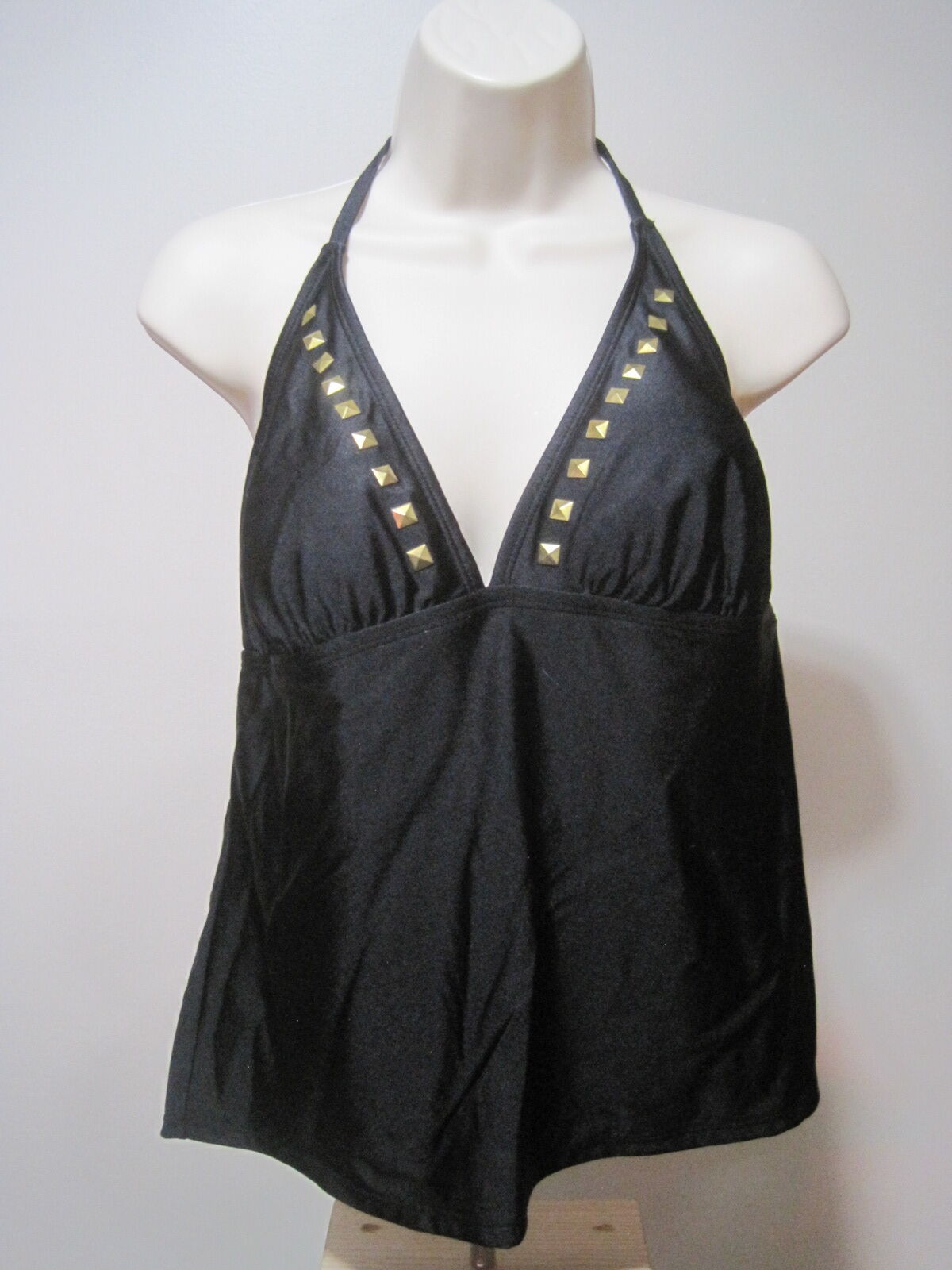 Women's Miss America by Catalina Size XL Halter Black Swim Top with Gold Details