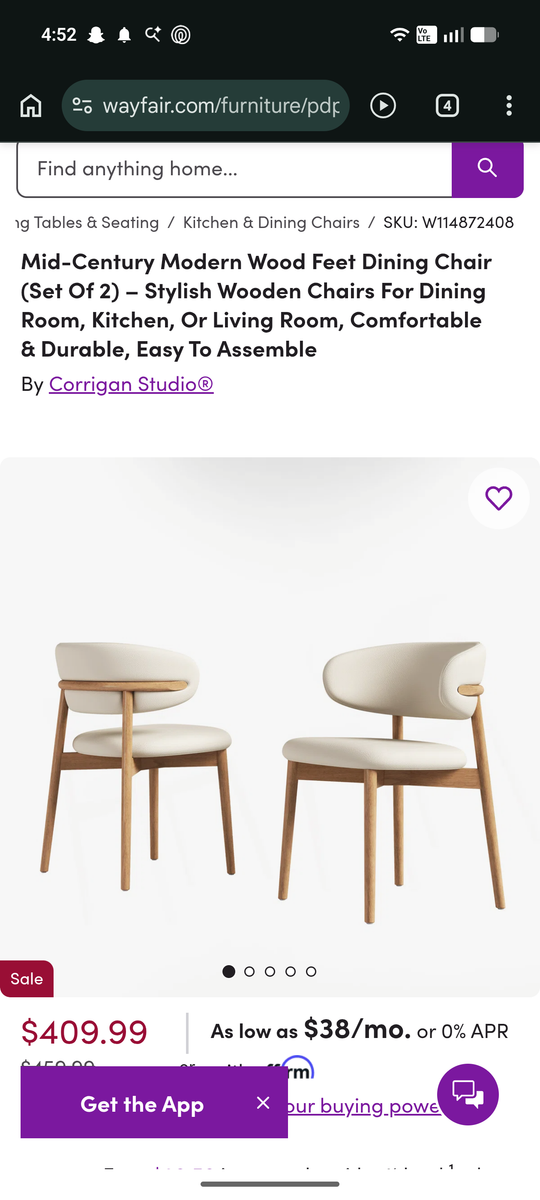 Mid-Century Modern Wood Feet Dining Chair (Set Of 2) – Stylish Wooden Chairs For Dining Room, Kitche