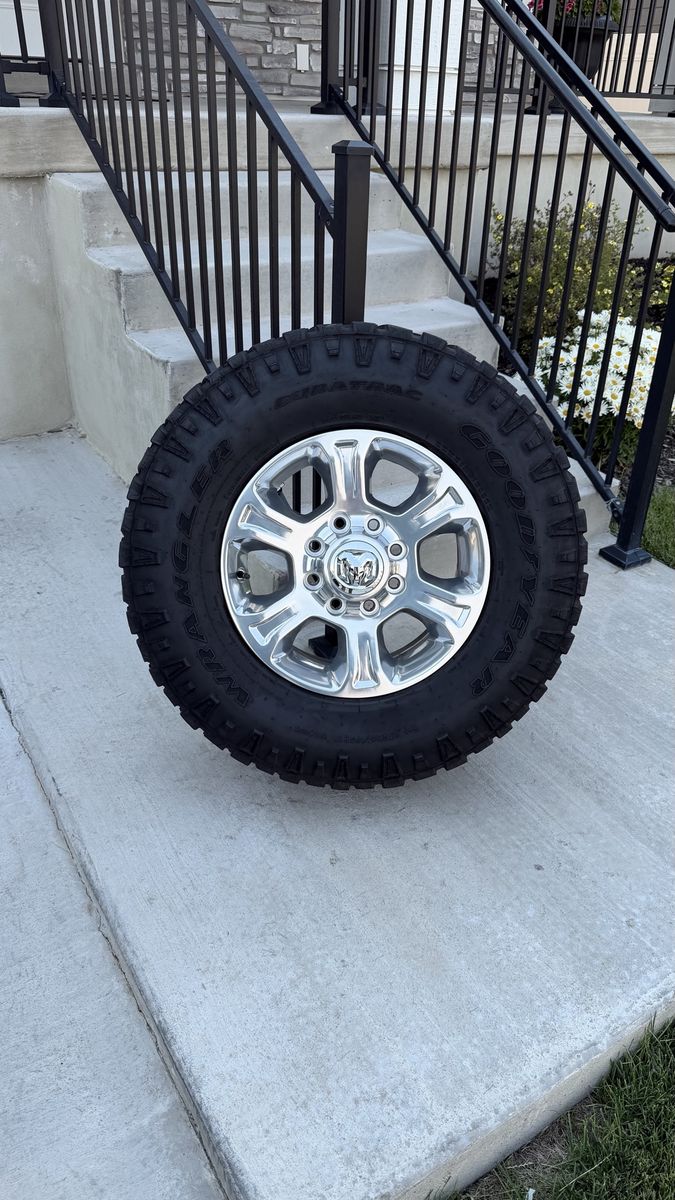 Dodge Ram 3500 Rims and Tires 285/75R18 Goodyear Wrangler Duratrac Load E