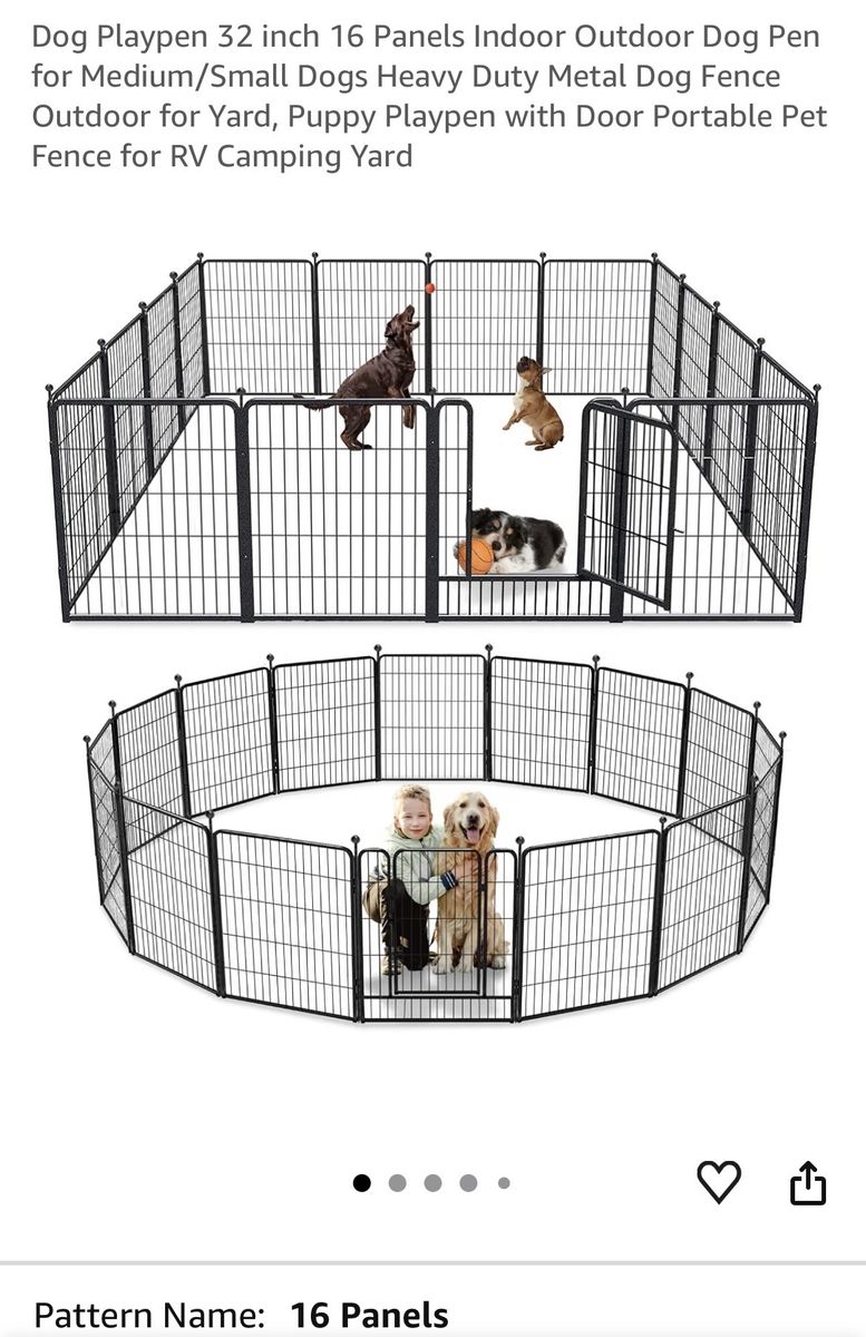 Dog Playpen 32" 16-Panel Indoor/Outdoor Heavy Duty Metal Pet Fence for Small/Medium Dogs