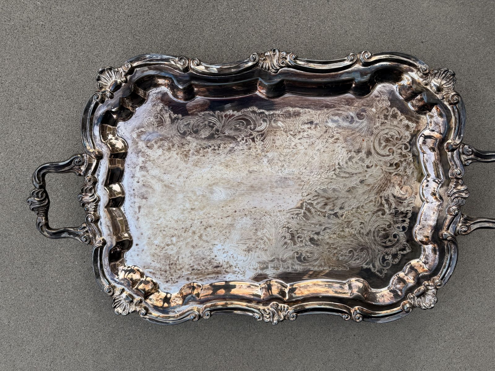 Vintage Silver-Plated Engraved Serving Tray Leonard silver plate