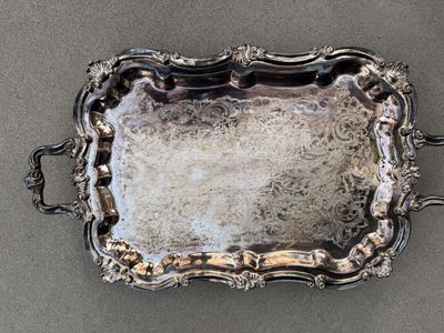 Vintage Silver-Plated Engraved Serving Tray Leonard silver plate