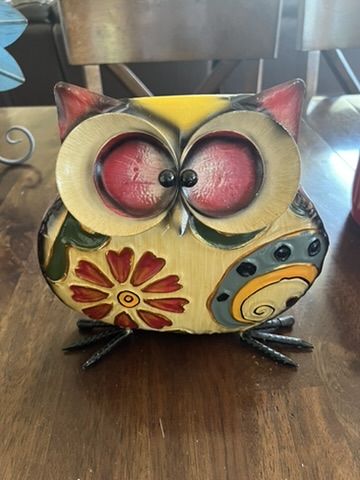 Colorful Metal Owl Figurine Statue Home Decor