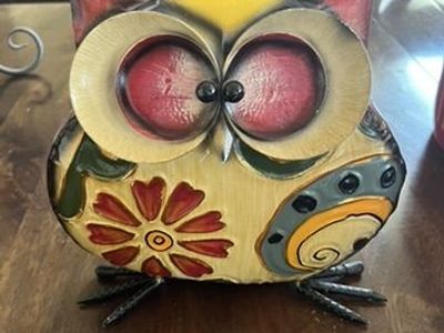 Colorful Metal Owl Figurine Statue Home Decor