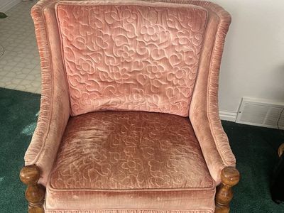 Vintage Pink Velvet Accent Chairs – Pair – Hollywood Regency Style