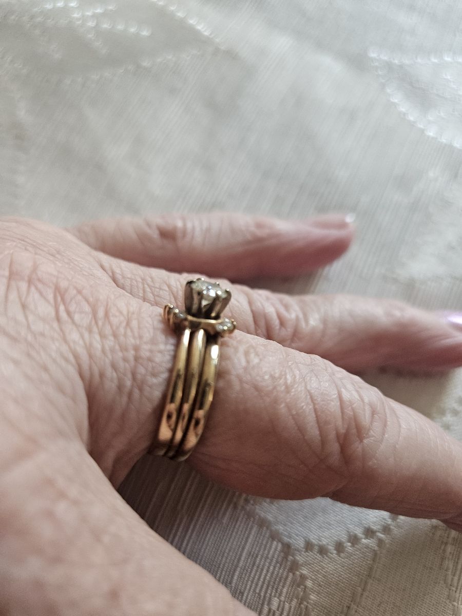 Gold Tone Diamond Style Bridal Wedding Ring Set Size 7.5
