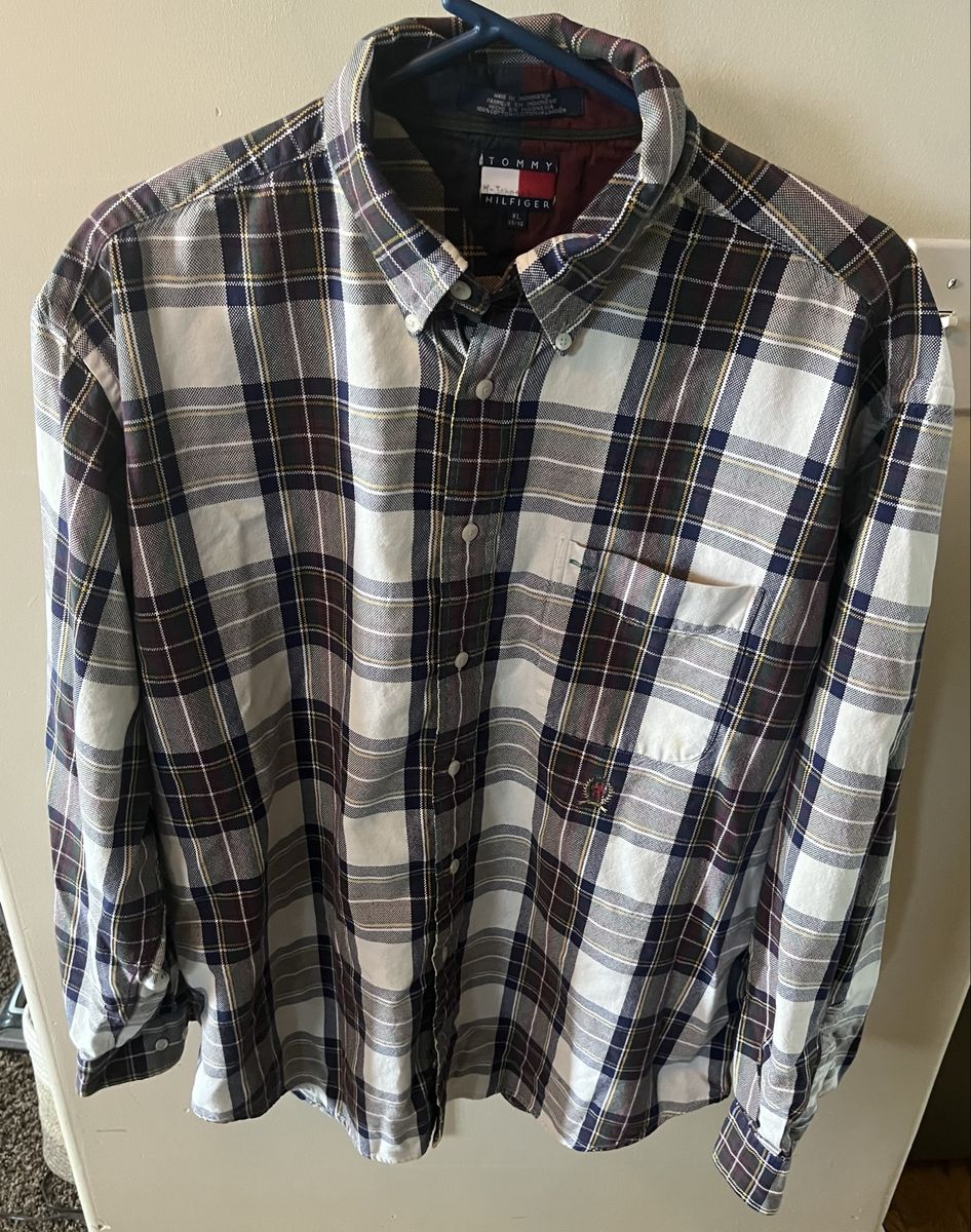 4 XL Shirts Tommy Hilfiger & Van Heusen Men's Plaid Button-Down Shirt 100% Cotton Long Sleeve Casual