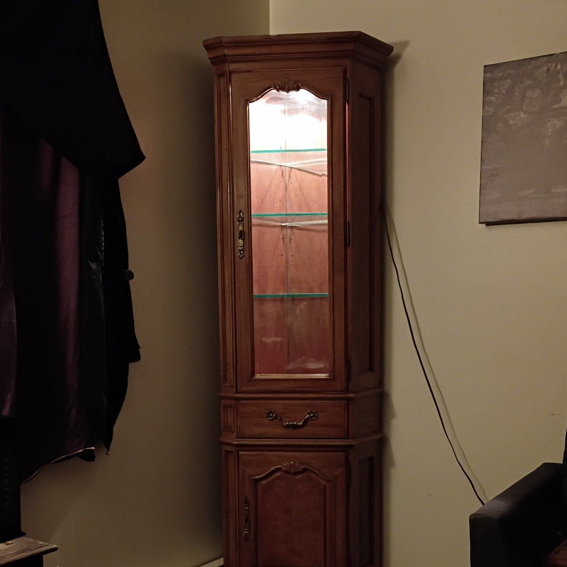 Lighted Wood Corner Curio Cabinet