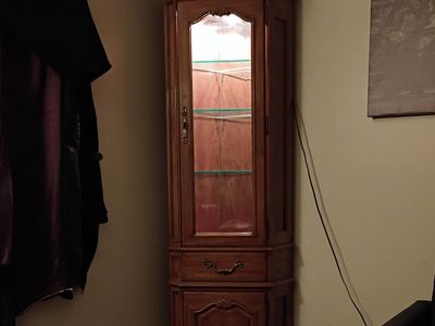 Lighted Wood Corner Curio Cabinet
