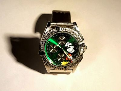 Disney Pie-eyed Mickey Mouse Dual Time Face Quartz Watch Rare