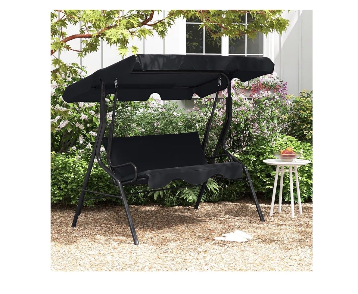 Outdoor 3-Person Porch Swing Glider with Adjustable Canopy, Black