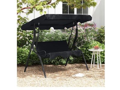Outdoor 3-Person Porch Swing Glider with Adjustable Canopy, Black