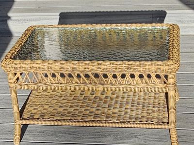 wicker and glass table