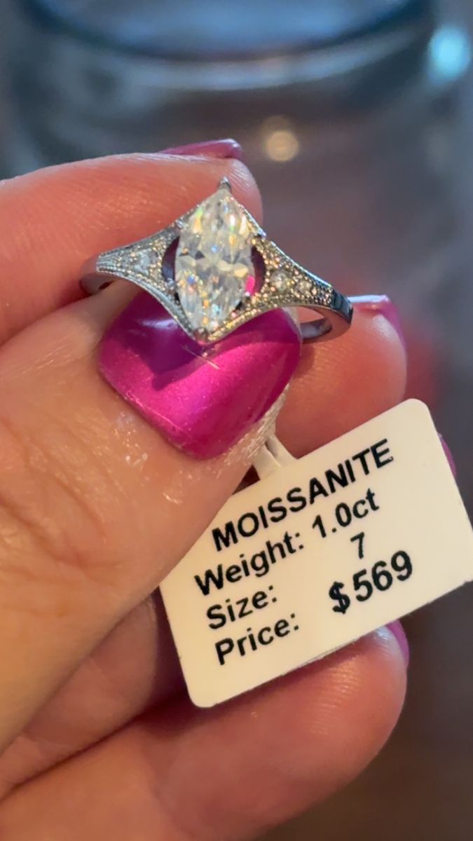 1.0ct Marquise Cut Moissanite Ring Size 7 Vintage Style. Sterling Silver 