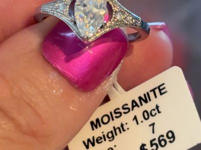 1.0ct Marquise Cut Moissanite Ring Size 7 Vintage Style. Sterling Silver