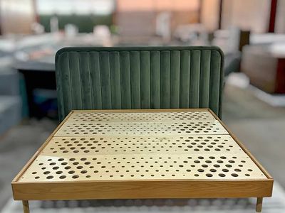 KING SLEEP DUCK PLATFORM BED + ARTICLE VELVET HEADBOARD – 40% OFF RETAIL