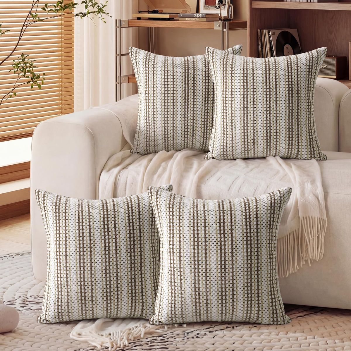 New! YDKGL Pack of 4 Pillow Covers 18x18, Couch Decorative Farmhouse Neutral Chenille Throw Pillow Case Covers with Zipper