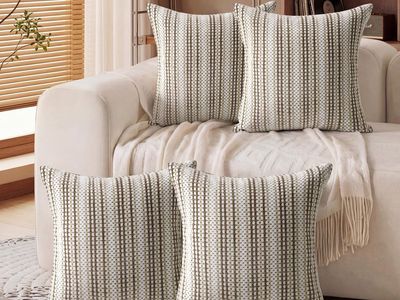 New! YDKGL Pack of 4 Pillow Covers 18x18, Couch Decorative Farmhouse Neutral Chenille Throw Pillow Case Covers with Zipper