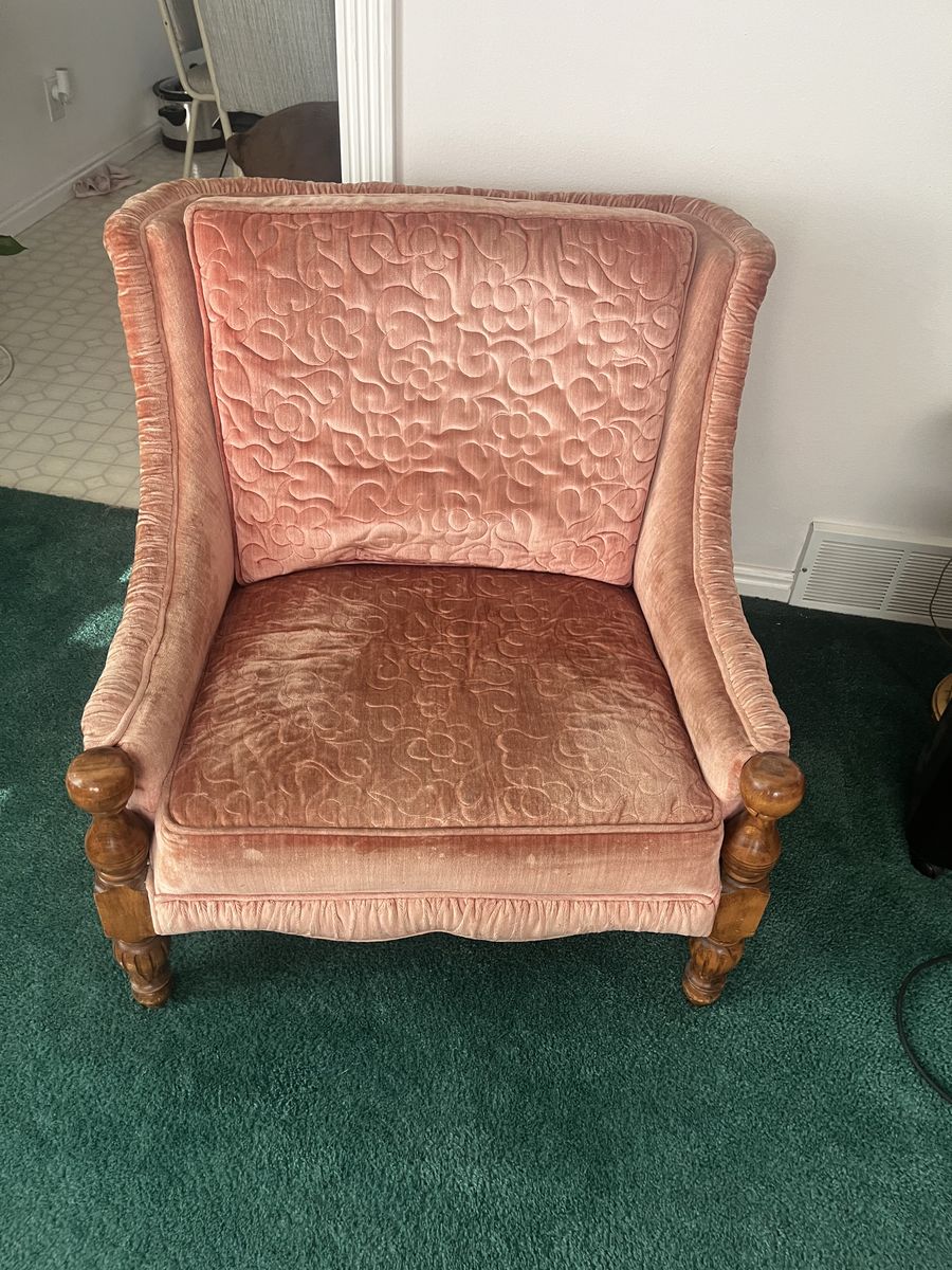 Vintage Pink Velvet Accent Chairs – Pair – Hollywood Regency Style