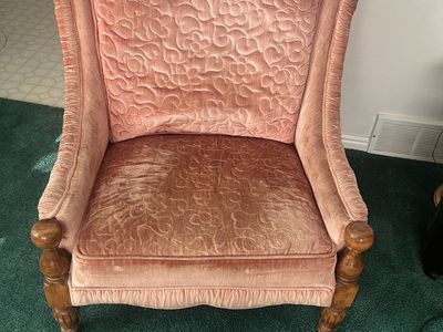 Vintage Pink Velvet Accent Chairs – Pair – Hollywood Regency Style