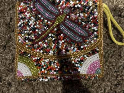 Beaded Dragonfly Pouch/Wallet - Vibrant Multicolor Design with Drawstring