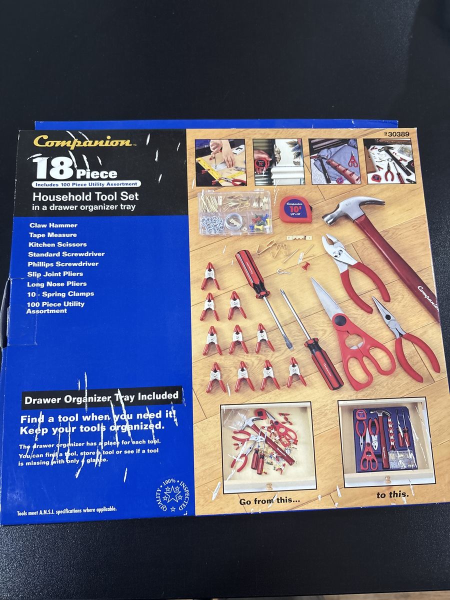 Companion 18-Piece Household Tool Set with 100-Piece Utility Assortment & Organizer Tray