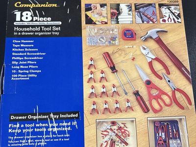 Companion 18-Piece Household Tool Set with 100-Piece Utility Assortment & Organizer Tray