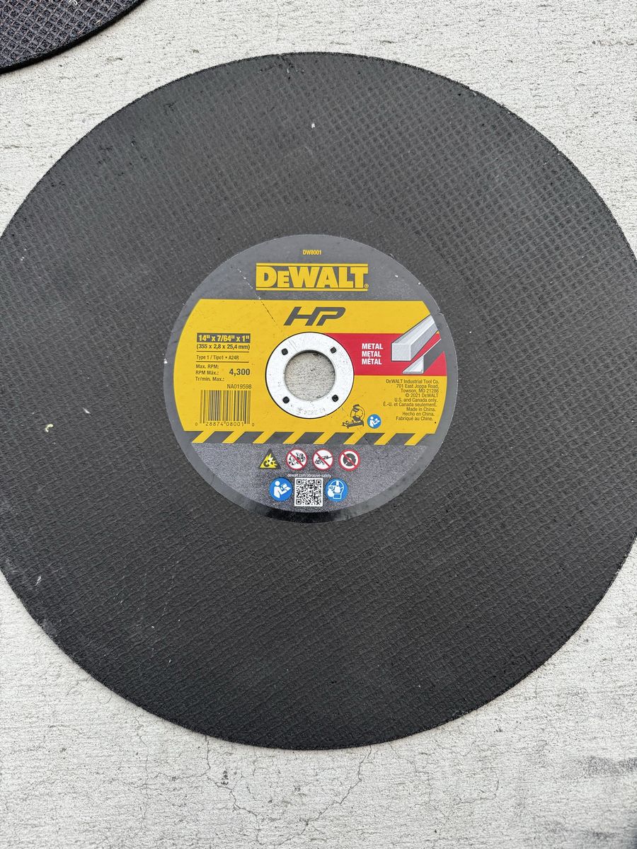 DEWALT HP DWA8011 14" x 7/64" x 1" Metal/Steel Cut-Off Wheel Blade 4,300 RPM Max