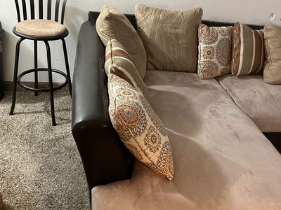 L Sectional with 2 Bar Stools.