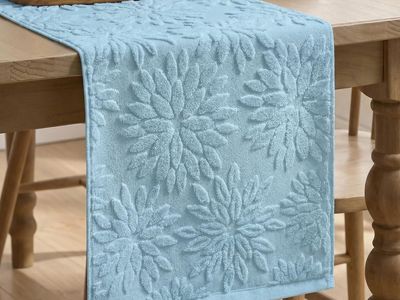 Light Blue Floral Embossed Table Runner
