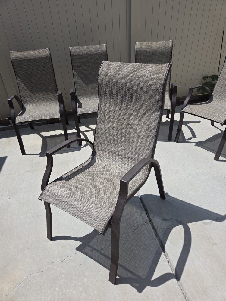 Set of 6 Outdoor Patio Dining Chairs - Mesh Sling Backs with Dark Metal Frames