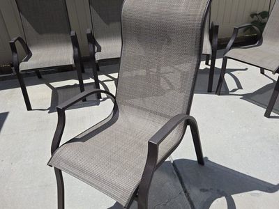 Set of 6 Outdoor Patio Dining Chairs - Mesh Sling Backs with Dark Metal Frames
