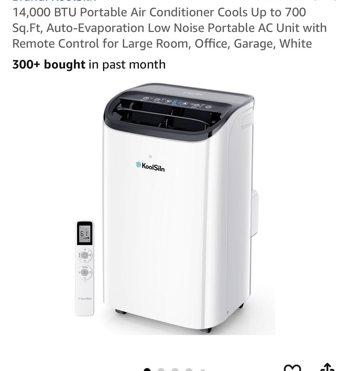 KoolSiln 12,000 BTU Portable AC Unit with Remote, Cools up to 550 Sq.Ft., White