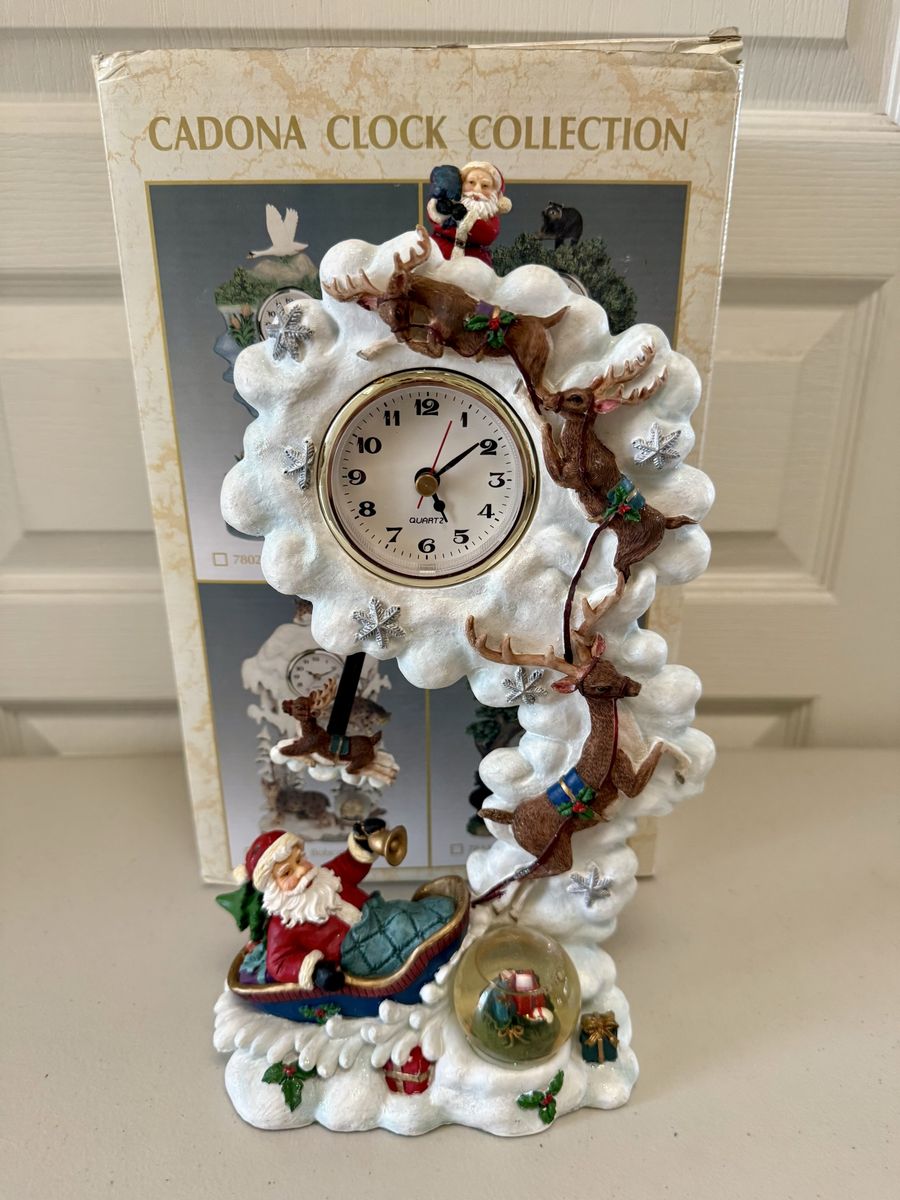 Vintage Cadona Clock Collection Christmas Santa Pendulum Clock Decor