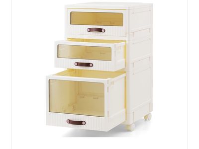 TOPSKY 3-Drawer Collapsible Plastic File Cabinet with Wheels - TS500091