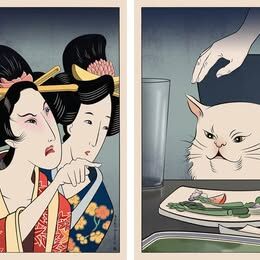 Woman Yelling at Cat 2-Piece Unframed Unstretched Prints on Canvas