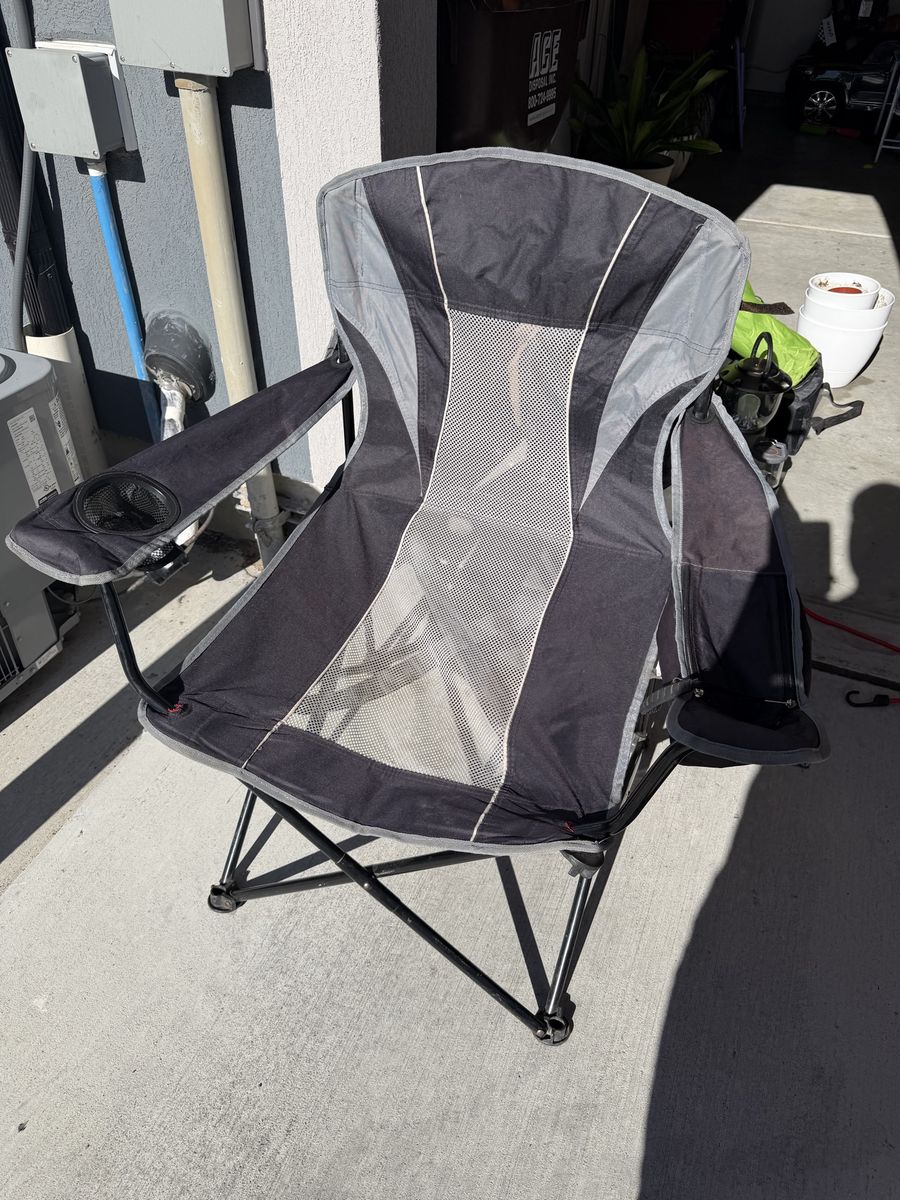 Ozark Trail Oversized Quad Camping Chair with Cup Holder & Mesh Back - Black/Gray Portable