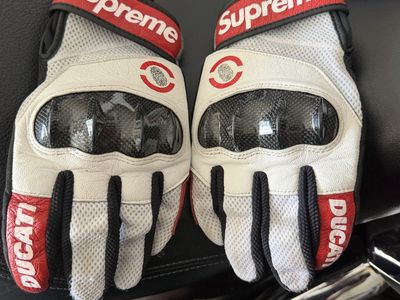 Supreme x Ducati Motorcycle Riding Gloves White Red Carbon Knuckle