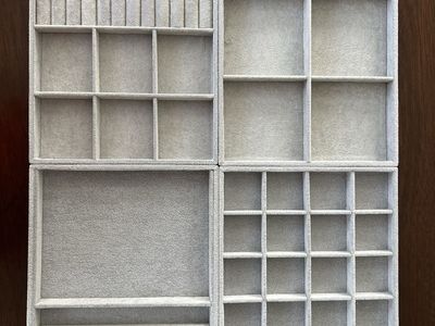 4-Piece Grey Velvet Jewelry Tray Organizers for Drawer or Display, Stackable - Ring, Earring, Necklace Storage