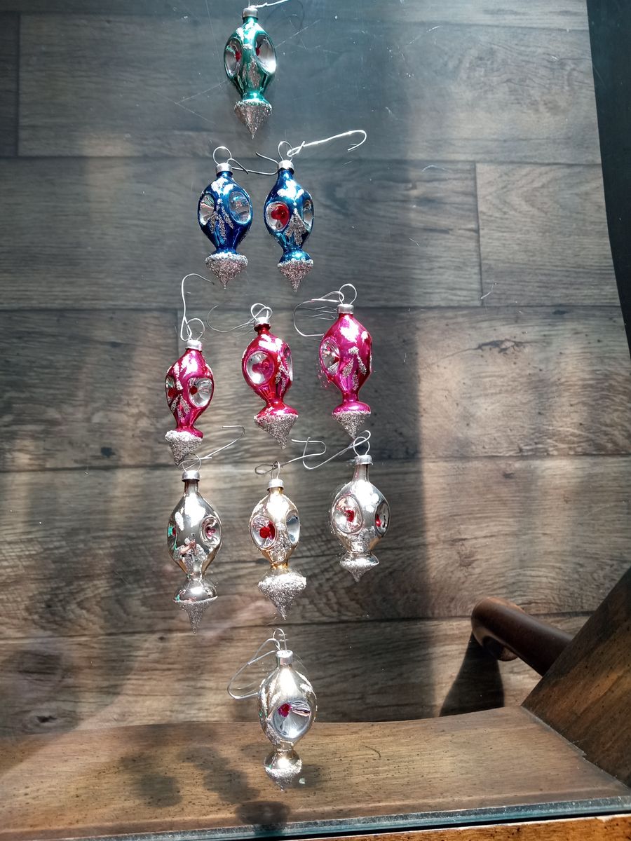 Vintage Hand-Blown Mercury Glass Christmas Ornaments - Set of 10 Assorted Colors, Glitter Accents