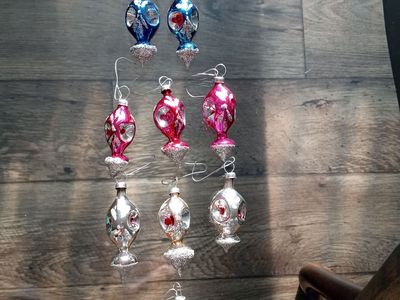 Vintage Hand-Blown Mercury Glass Christmas Ornaments - Set of 10 Assorted Colors, Glitter Accents
