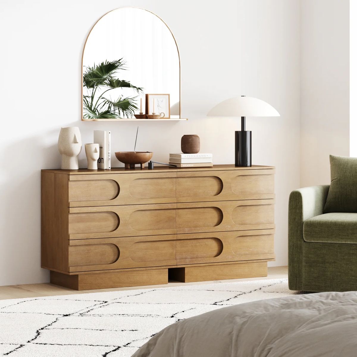 NEW Mid-Century 3-Drawer Dresser Light Brown (Set of 2)