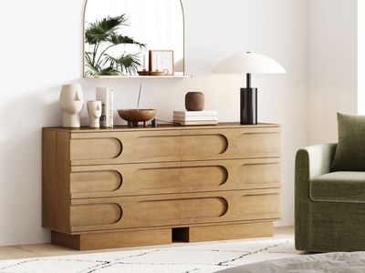 NEW Mid-Century 3-Drawer Dresser Light Brown (Set of 2)