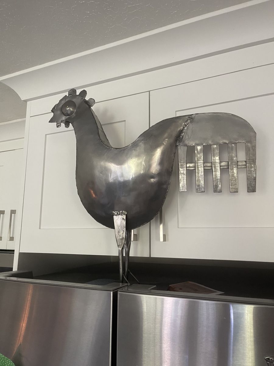 Hand Forged Aluminum 21" Tall Rooster Decor / Statue