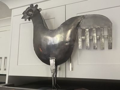 Hand Forged Aluminum 21" Tall Rooster Decor / Statue