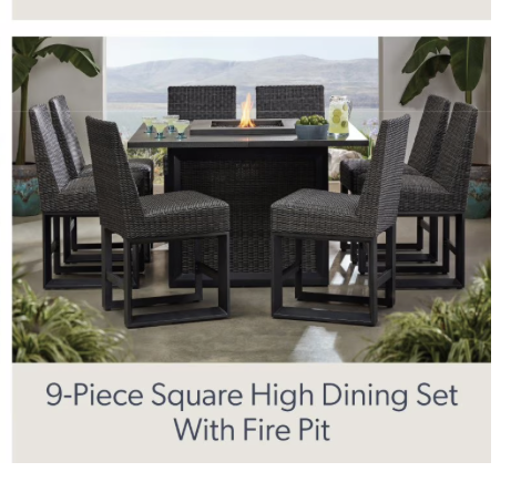 Member's Mark Adler 9-Piece Square High Outdoor Dining Set with Fire Pit