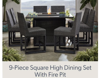 Member's Mark Adler 9-Piece Square High Outdoor Dining Set with Fire Pit