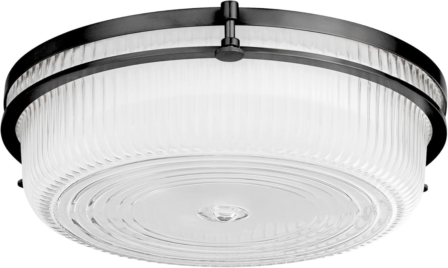 QUORUM INTERNATIONAL EMORY 14" WIDE LED FLUSH MOUNT DRUM CEILING FIXTURE WITH CLEAR, RIBBED GLASS SHADE 368-14-59 NEW!!!